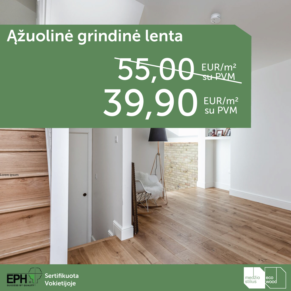Ąžuolinės grindinės lentos 39,90 Eur/m²