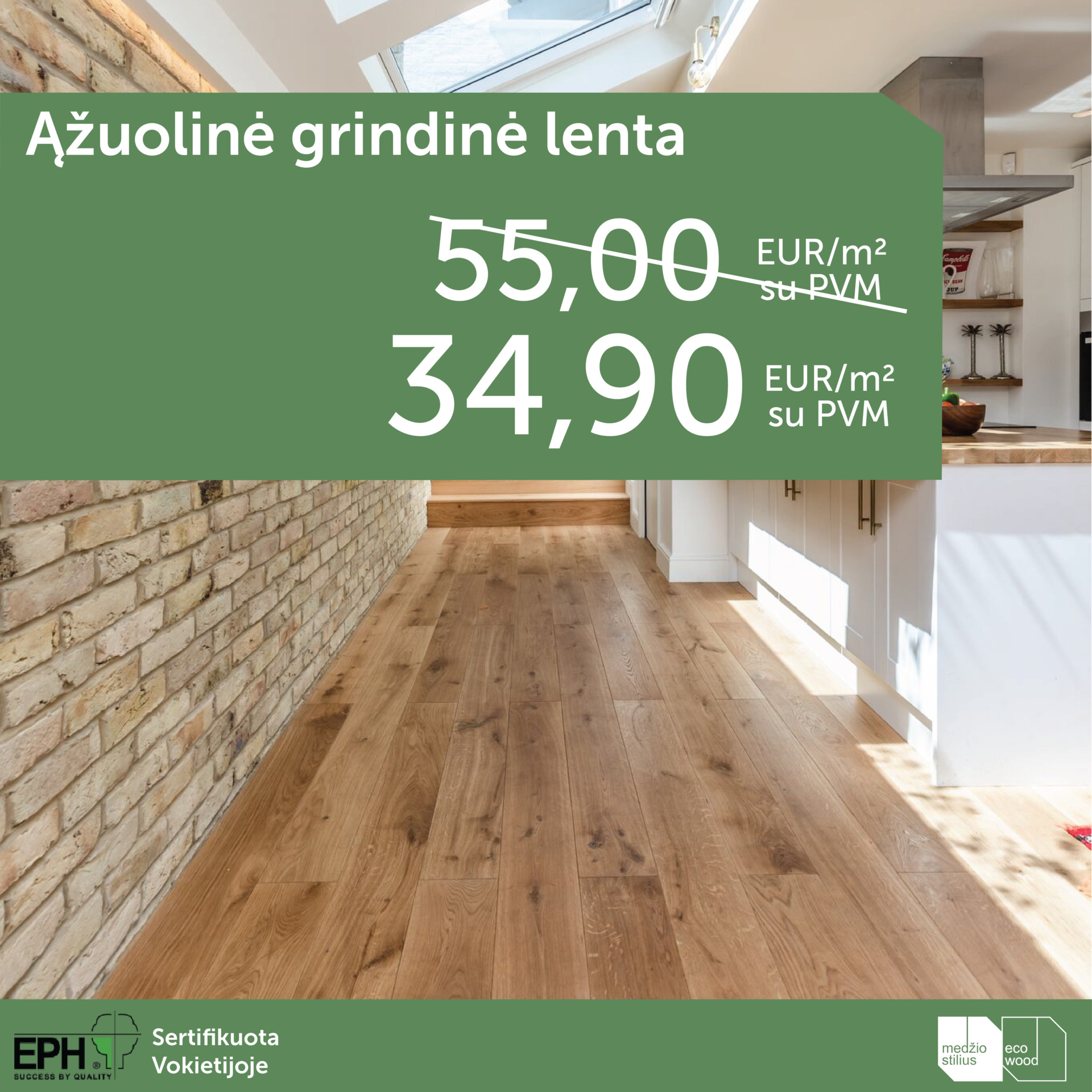 Ąžuolinės grindinės lentos 34,90 Eur/m²