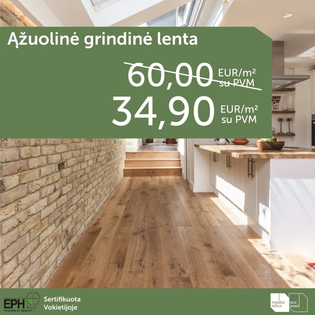 Ąžuolinės grindinės lentos 34,90 Eur/m²