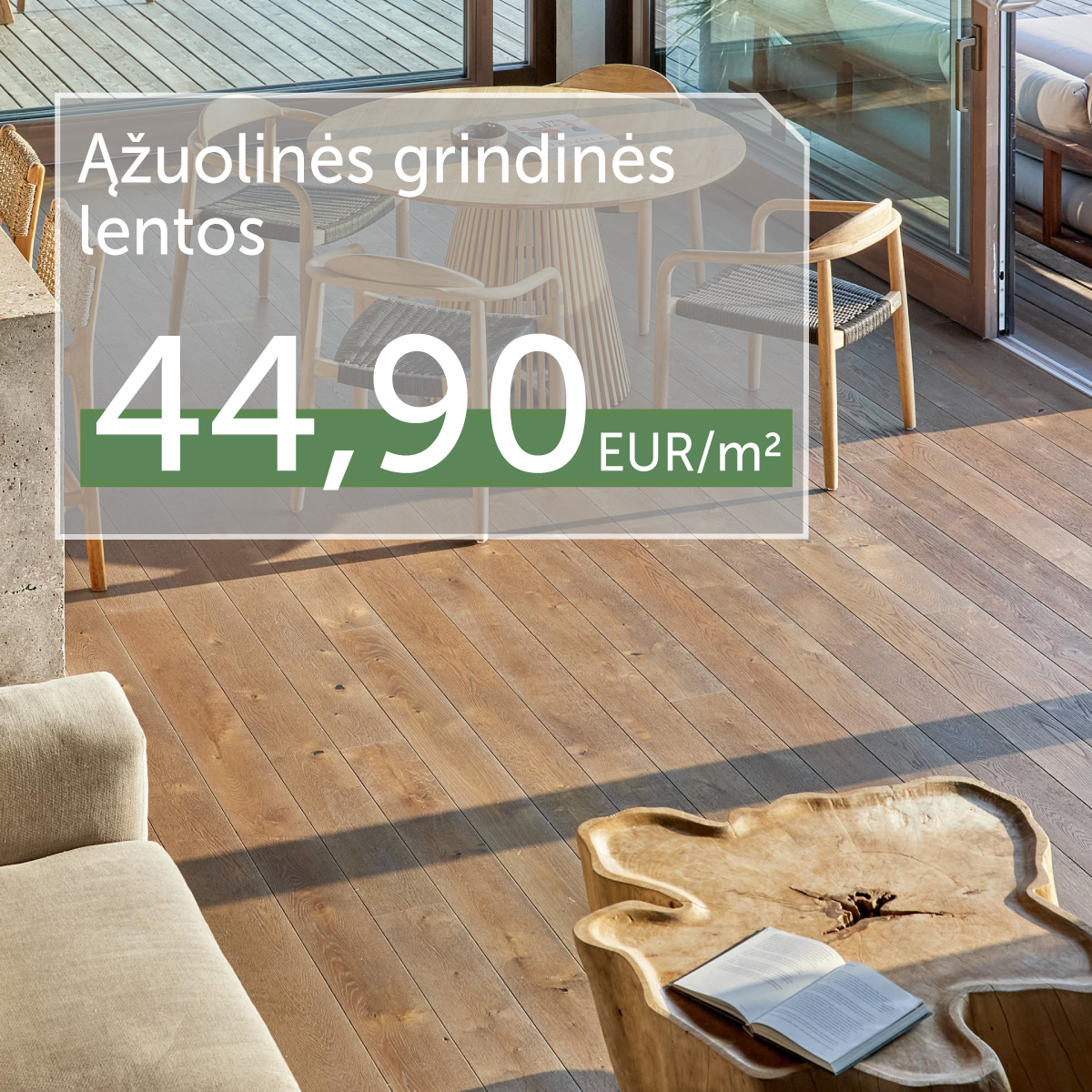 Populiarus pasirinkimas! Ąžuolinės grindinės lentos 39,90 Eur/m²