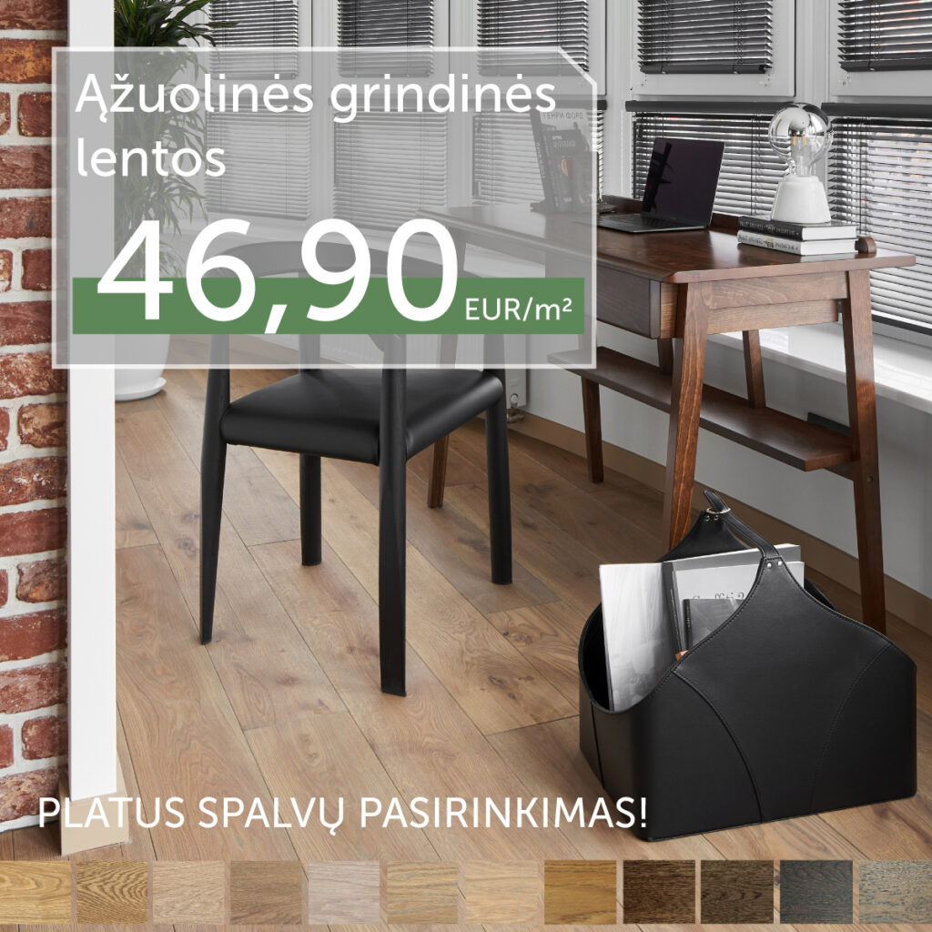 Populiarus pasirinkimas! Ąžuolinės grindinės lentos 44,90 Eur/m²