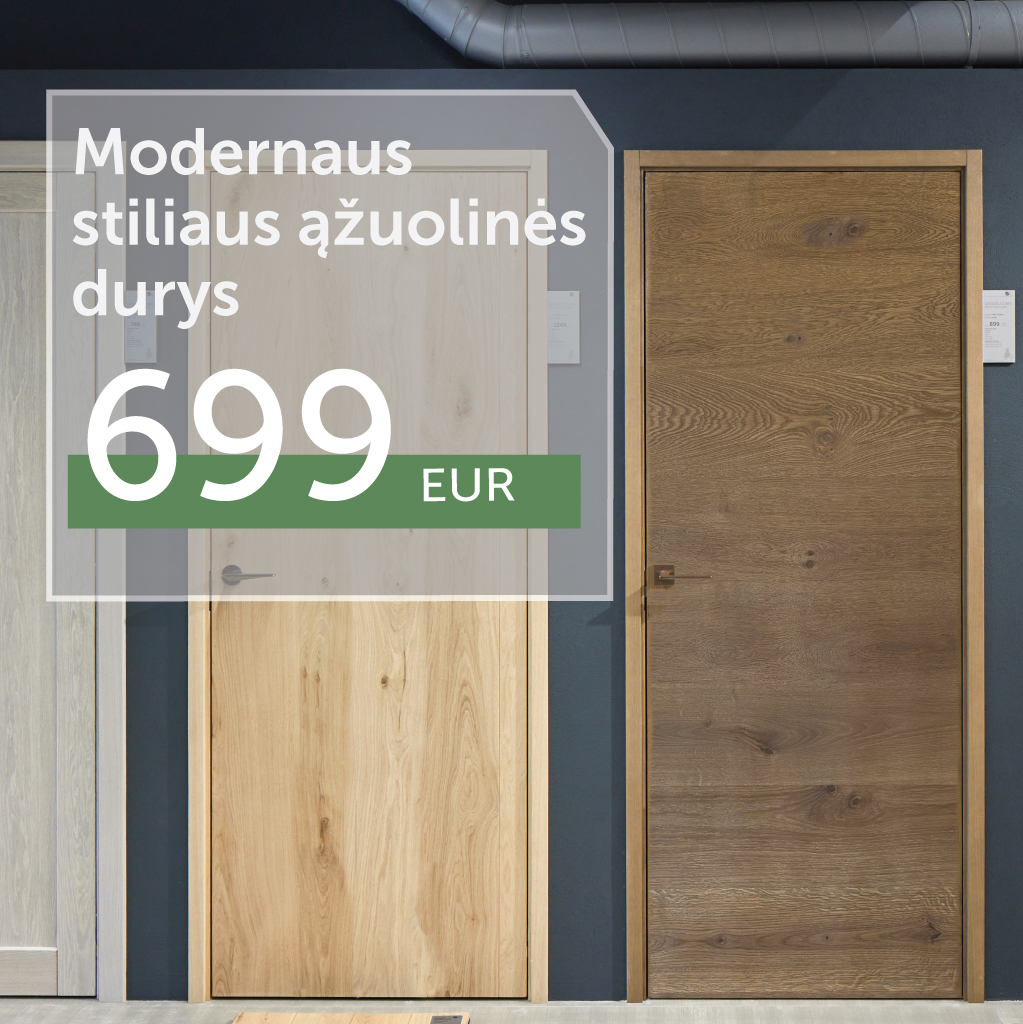 Modernaus stiliaus ąžuolinės vidaus durys 699 Eur