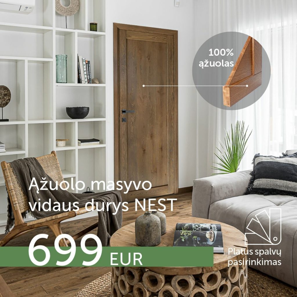 Klasikinio stiliaus alyvuotos ąžuolinės vidaus durys