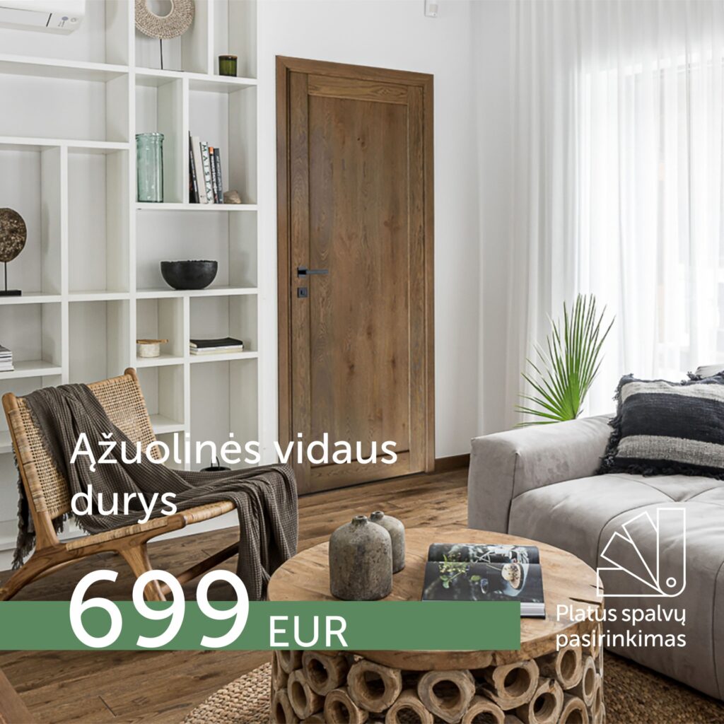 Klasikinio stiliaus alyvuotos ąžuolinės vidaus durys