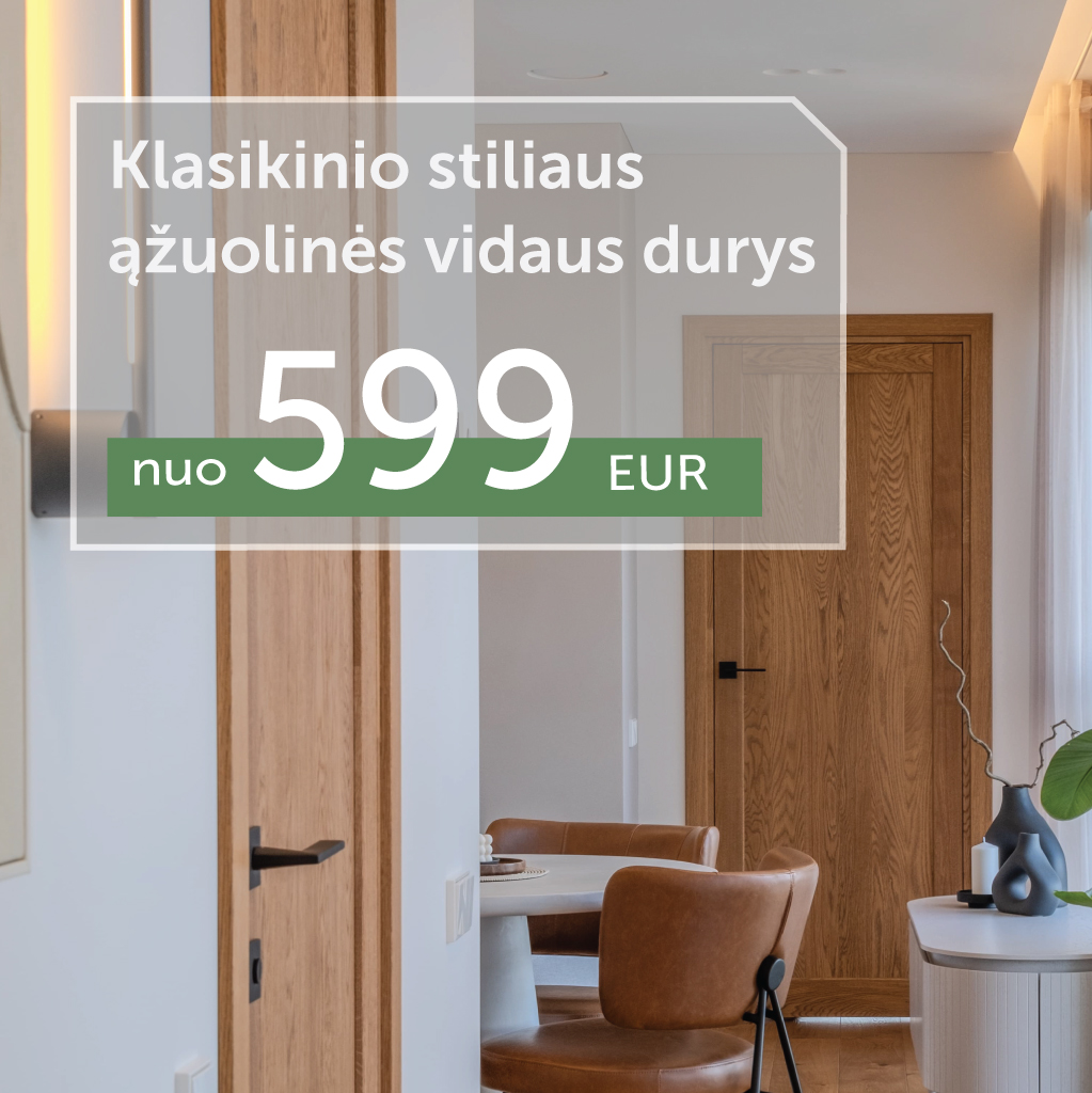 Klasikinio stiliaus alyvuotos ąžuolinės vidaus durys 599 Eur