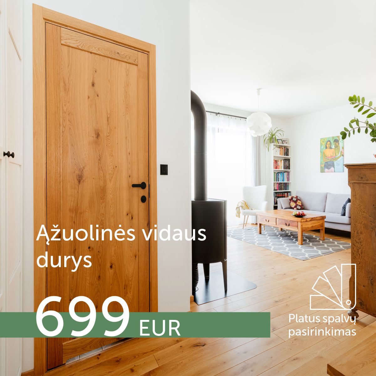 Klasikinio stiliaus alyvuotos ąžuolinės vidaus durys nuo 699 Eur