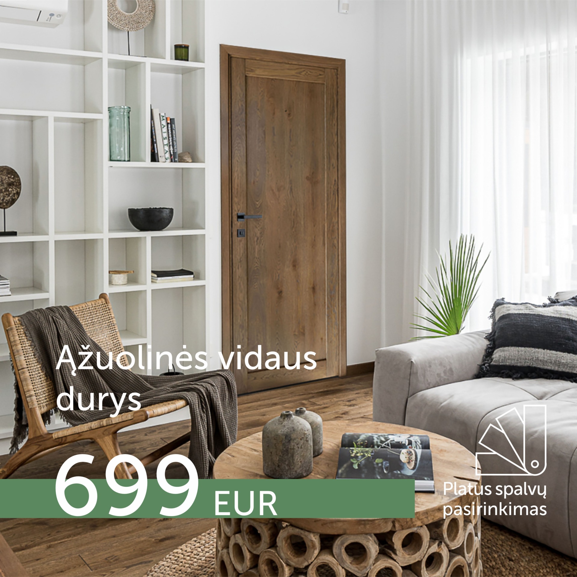 Klasikinio stiliaus alyvuotos ąžuolinės vidaus durys