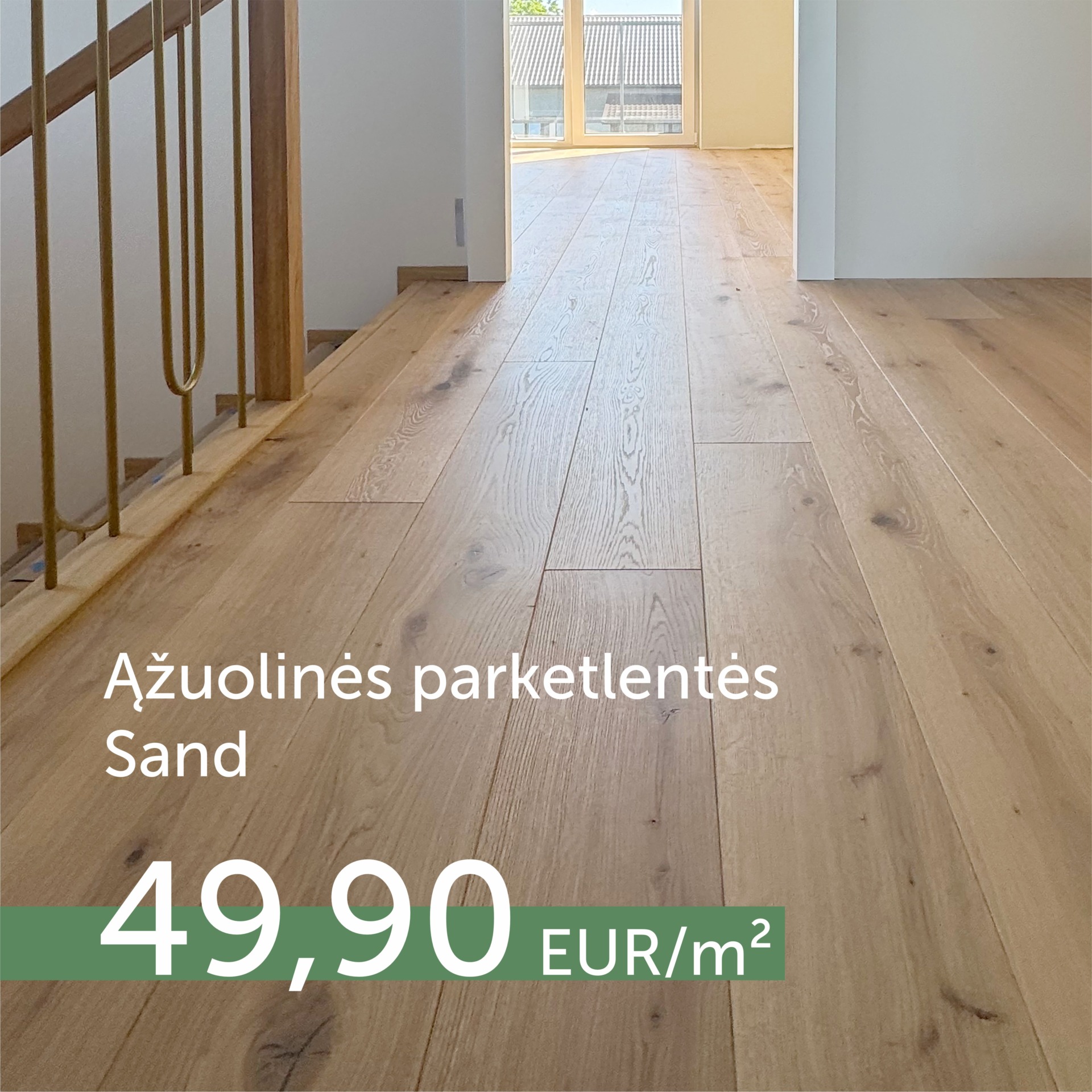 Sand spalvos ąžuolinės grindinės lentos 49,90 Eur/m²