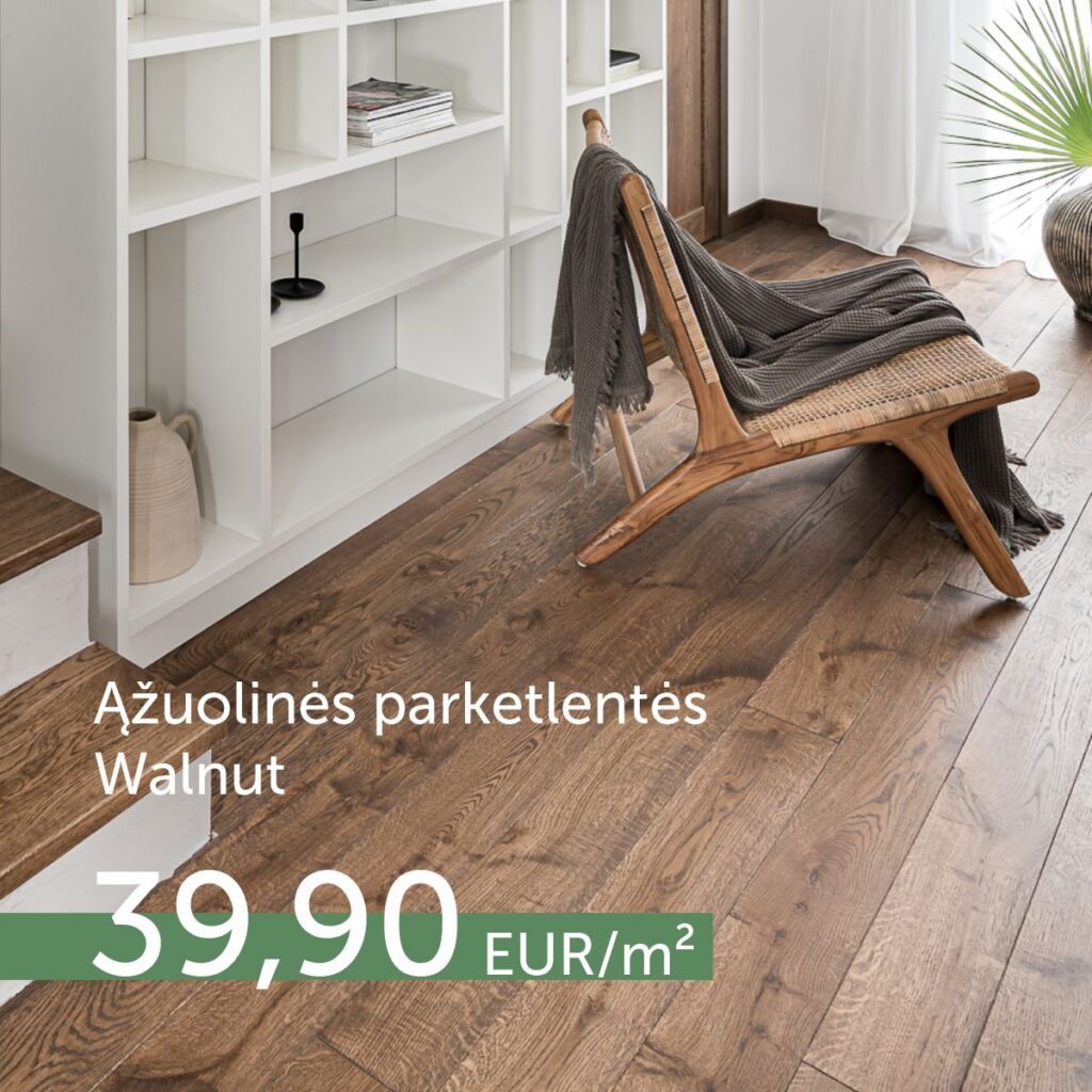 Riešuto spalvos ąžuolinės grindinės lentos