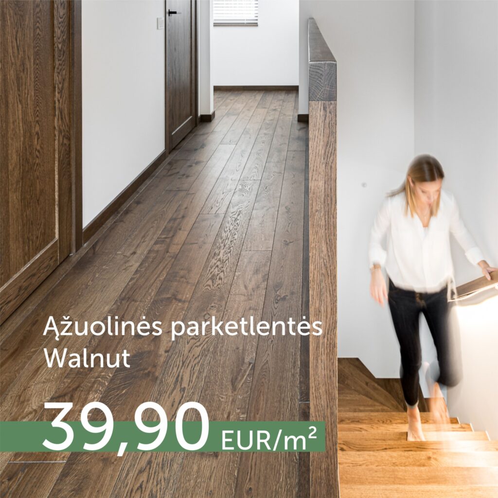 Riešuto spalvos ąžuolinės grindinės lentos