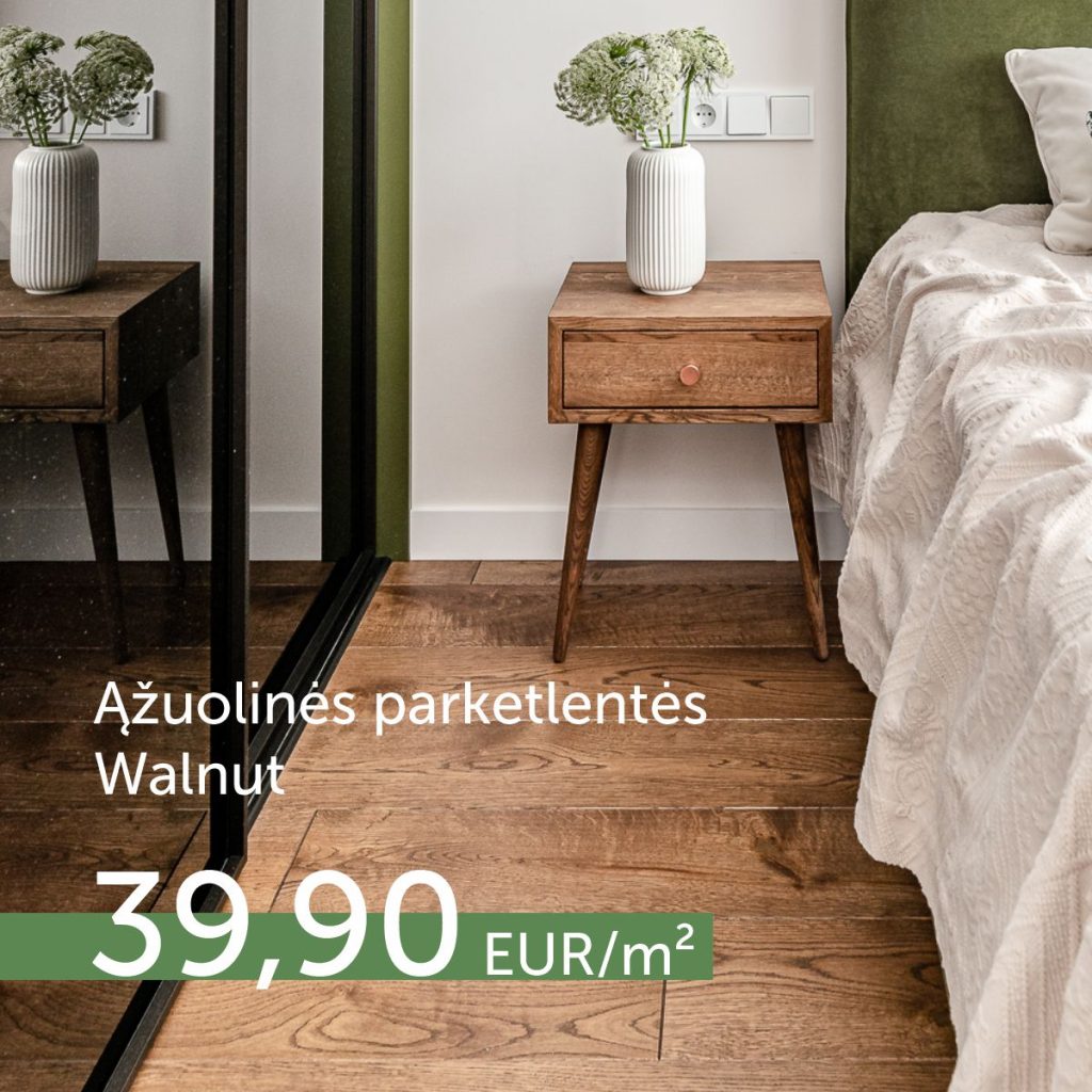 Riešuto spalvos ąžuolinės grindinės lentos