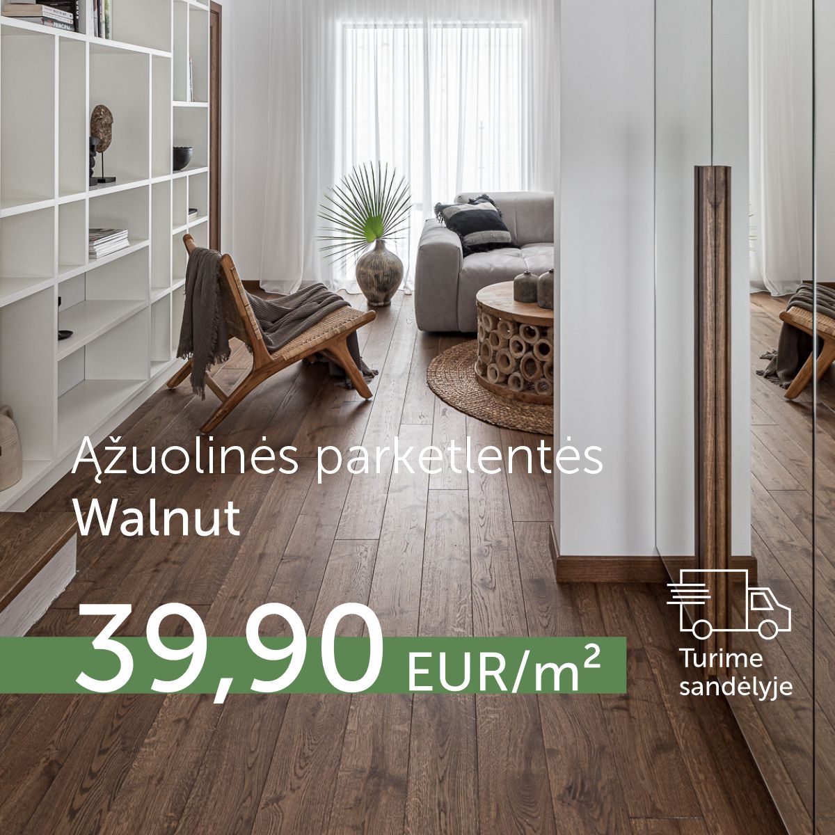 Riešuto spalvos ąžuolinės grindinės lentos