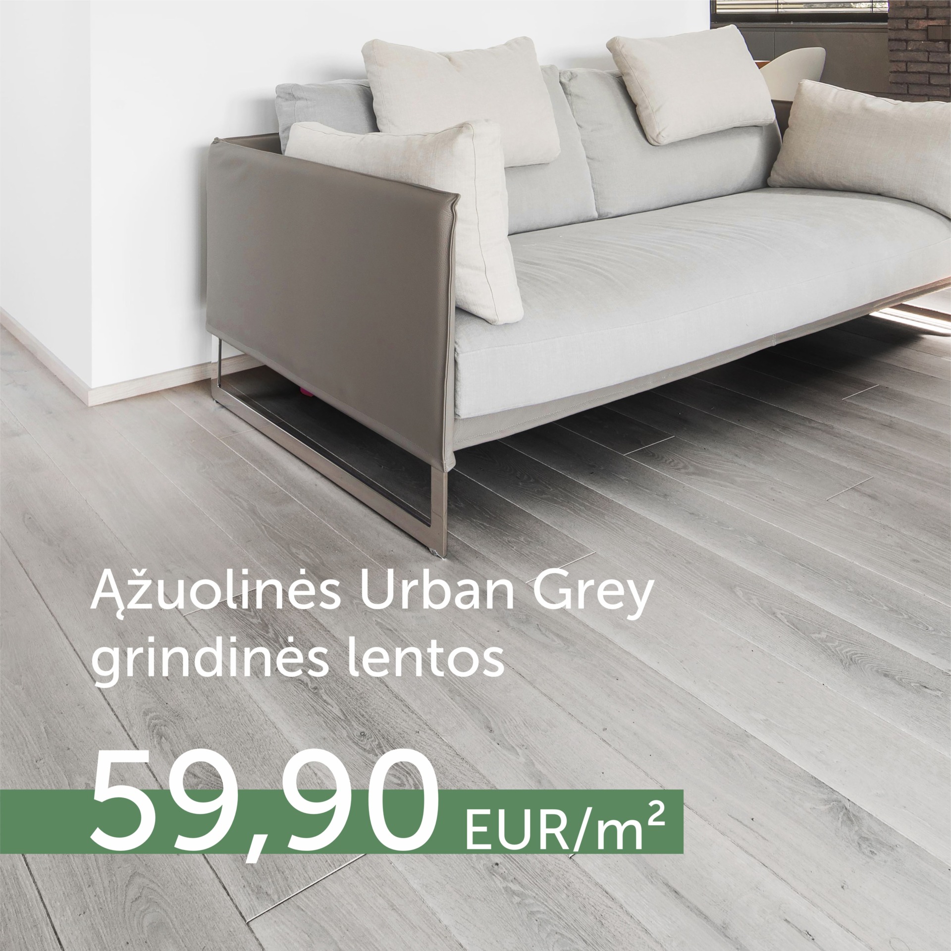 Naujiena! Ąžuolinės Urban Grey grindinės lentos 59,90 Eur/m²