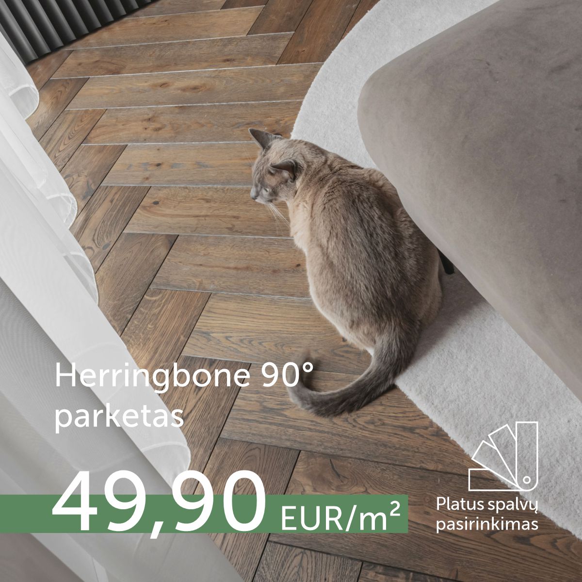 Spalvų pasirinkimas! Herringbone 90° parketas