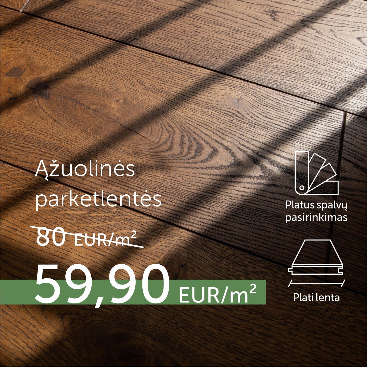 Plačios ąžuolinės grindys su spalvos pasirinkimu