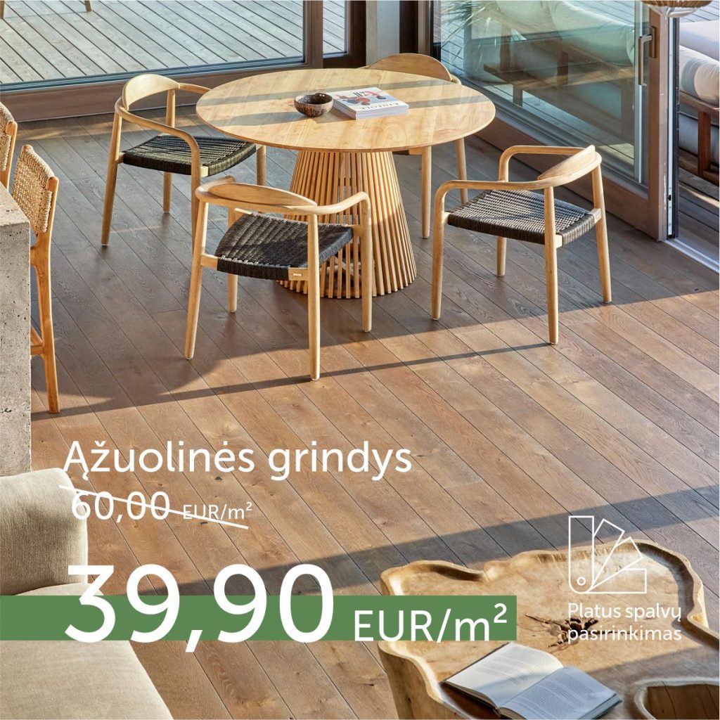 TOP pasiūlymas! Ąžuolinės grindys su spalvos pasirinkimu