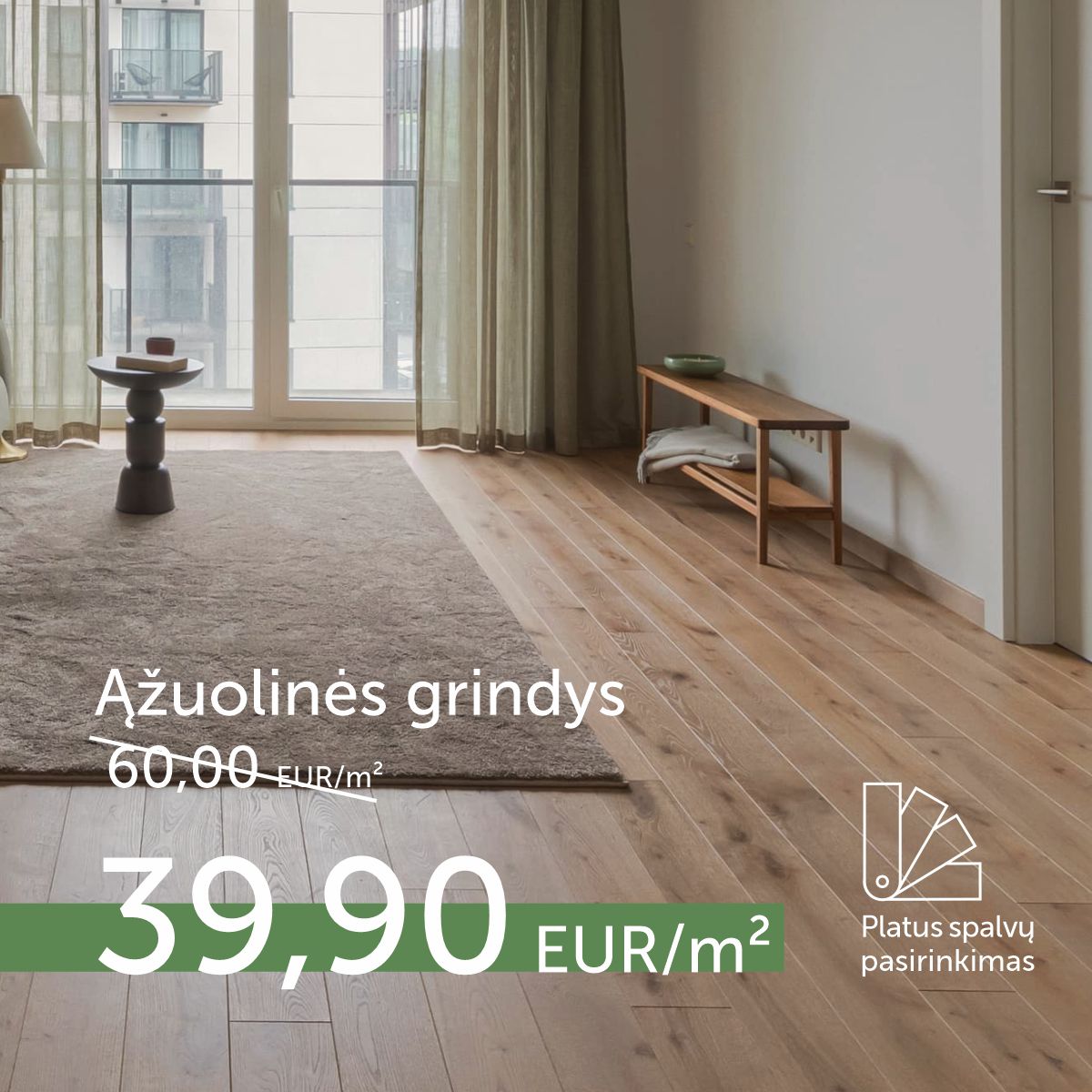 TOP pasiūlymas! Ąžuolinės grindys su spalvos pasirinkimu